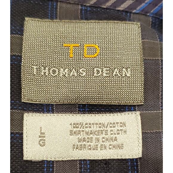 Men’s Thomas Dean Gray And Blue Plaid Button Down Shirt Size Large Flip Cuff - Picture 5 of 5
